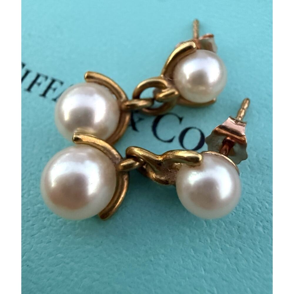 RARE Tiffany & Co. 18k Yellow Gold Double Drop Pearl Dangle Earrings
